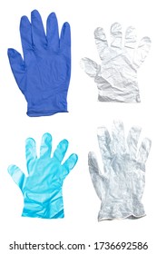 Various Vinyl Disposable Gloves Isolated On White