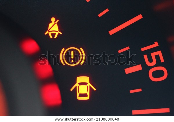 Various\
warning lamps in a new vehicle gauge\
cluster