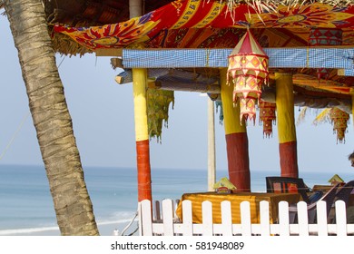 VARKALA, INDIA - JAN 05, 2017: Beach restaurant view in Varkala. Kerala. India