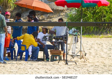 VARKALA, INDIA - JAN 05, 2017: Filming of music clip on beach in Varkala. Kerala. India