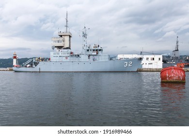 Varna, Bulgaria - July 16, 2014: Tripartite-class Minehunter Hull Number 32 Of Bulgarian Navy Stands At Varna Naval Base