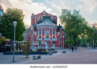 Varna, Bulgaria, May 10, 2020: Red theater in the center of Varna, Bulgaria