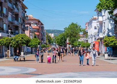 Varna, Bulgaria, May 10, 2020: View of a street in the center of Varna, Bulgaria