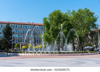 Varna, Bulgaria, May 10, 2020: Independence fountain in the center of Varna, Bulgaria