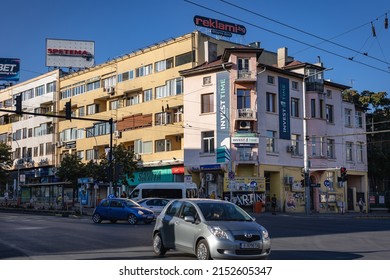 Varna, Bulgaria - September 3, 2021: View on Vladislav Varnenchik street in Varna