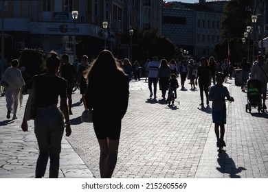 Varna, Bulgaria - September 3, 2021: Pedestrians on Prince Boris I street in Varna