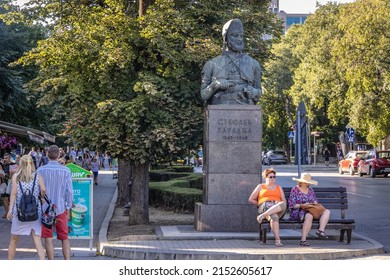 Varna, Bulgaria - September 3, 2021: Statue of Stefan Karadzha on Slivnitsa Street in Varna city
