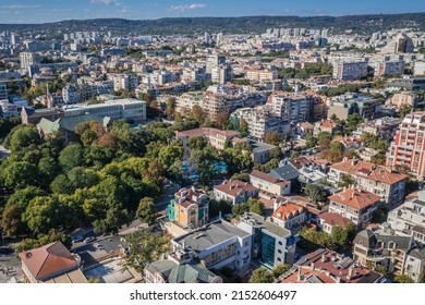 Varna, Bulgaria - September 3, 2021: Aerial drone view of Varna city