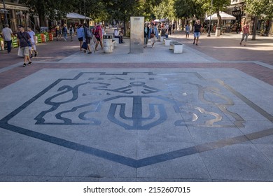 Varna, Bulgaria - September 3, 2021: Varna Coat of arms on Slivnitsa Street in Varna