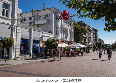 Varna, Bulgaria - September 3, 2021: Buildings on Prince Boris I street in Varna