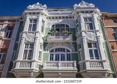 Varna, Bulgaria - September 3, 2021: Art Nouveau townhouse on Prince Boris I street in Varna