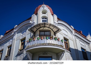 Varna, Bulgaria - September 3, 2021: Frontage of old townhouse on Prince Boris I street in Varna