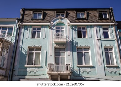 Varna, Bulgaria - September 3, 2021: Facade of townhouse on Prince Boris I street in Varna