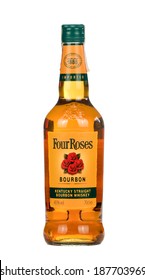 VARNA,BULGARIA-MARCH 02.2014: Photo of a bottle of Four Roses bourbon whiskey.Four Roses is a Kentucky Straight Bourbon Whiskey brand owned by the Kirin Brewery Company of Japan.