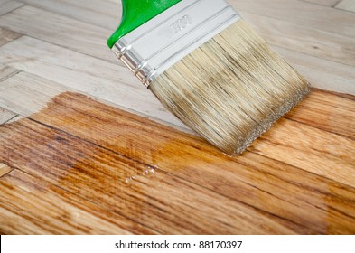 Varnish Brush Strokes On A Wooden Floor