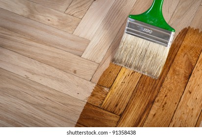 Varnish Brush Strokes On A Wooden Floor