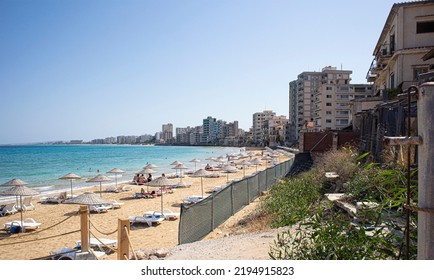Varosha, Cyprus - August 23, 2022 - Abandoned hotels and buildings on the beach the ghost town resort of Varosha, Famagusta, Cyprus - Shutterstock ID 2194915823