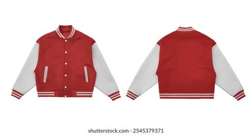 varsity jacket bundle mockup, front and back view, isolated on white background. ready for your mock up design or presentation your project