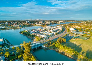 Varsity Lakes Suburb At Sunset. Gold Coast, Queensland, Australia