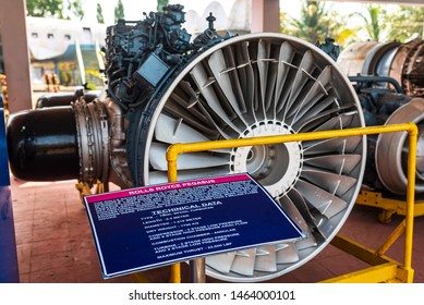 Vasco Da Gama, Goa, India - 03/09/2019: Close Up Sea Harrier Aircraft Engine On A Display, Large Twin Turbo Rolls Royce Pegasus, First Vertical Landing Engine By Bristol At Naval Aviation Museum