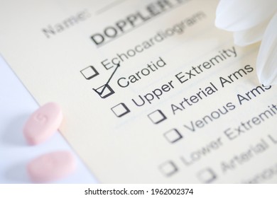Vascular Referral With Check Mark For Carotid Ultrasound Test. Cardiac Concept. Health Concept 