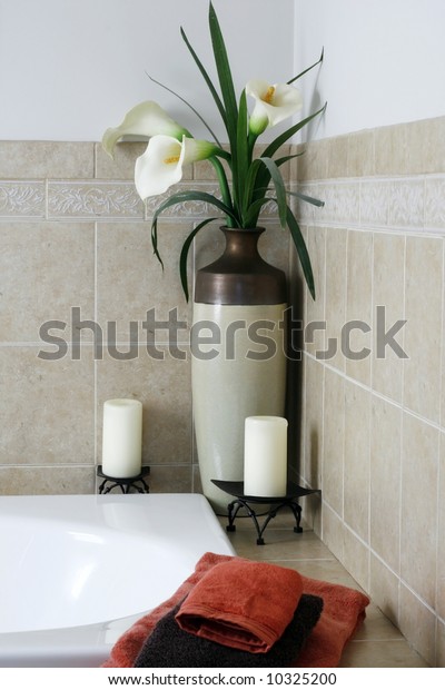 Vase Flowers Candle Decor Bathroom Stock Photo Edit Now 10325200