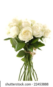 A Vase Of Glass With A Bunch Of White Roses