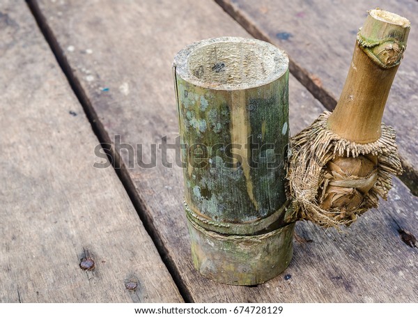 Vase Made Bamboo Sticks On Wooden Stock Photo Edit Now 674728129