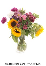 Vase Of Mixed Flowers Isolated On A White Background