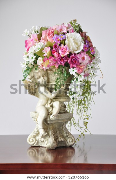 Vases Artificial Flowers Lovely Angel Cupid Stock Photo Edit Now