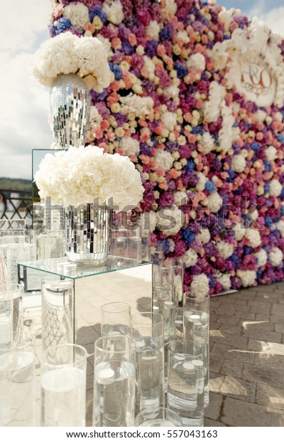 Vases White Hydrangeas Stand Before Wedding Stock Photo Edit Now