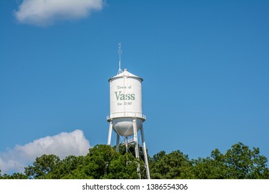 Vass, North Carolina / USA - July 15, 2015: Water Tower In The Town Of Vass, N.C.