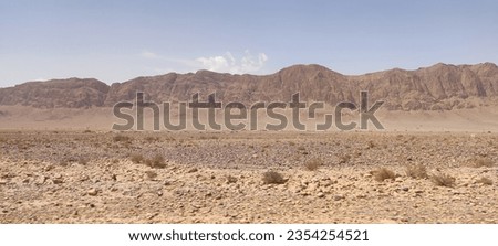 vast desert landscape with rugged mountains, devoid of human presence, where the interplay of light and shadow highlights the austere beauty of nature's untouched expanse.