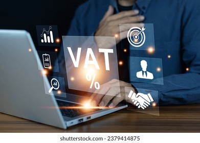 VAT TAX Management concept, Businessman working with computer for VAT TAX Management.