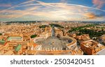 Vatican aerial  panorama and statues on the top of St Peter