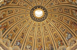 Vatican Basilica In Rome, Cupola Ceiling, Roma Italy