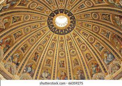 Vatican Basilica In Rome, Cupola Ceiling, Roma Italy