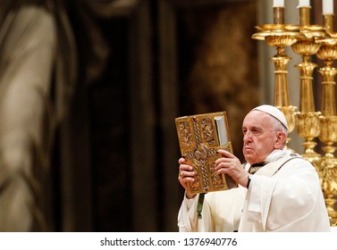 Vatican City, April 20, 2019. Pope Francis Celebrates The Easter Vigil Ceremony In St. Peter's Basilica.