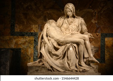 Vatican City, Vatican - December 14, 2018. Michelangelo Pieta sculpture at Saint Peters Basilica in Vatican, Rome Italy