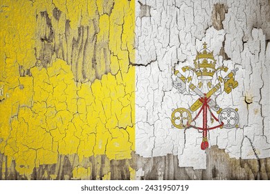 Vatican City flag and paint cracks. Prison concept with border image. Vatican City is currently heading toward recession. Inflation. employment. economic recession. Double exposure hologram