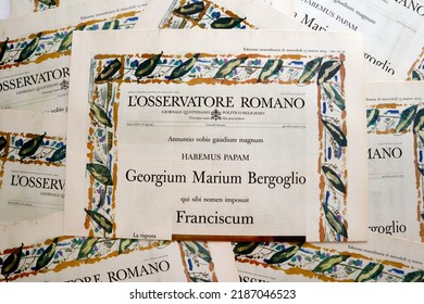 Vatican City, Holy See – March 13, 2013: Election Of POPE FRANCIS, Special Edition Of Official Vatican Newspaper L'Osservatore Romano Of March 13, 2013 At 8.30 P.m.