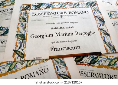 Vatican City, Holy See – March 13, 2013: Election Of POPE FRANCIS, Special Edition Of Official Vatican Newspaper L'Osservatore Romano Of March 13, 2013 At 8.30 P.m.