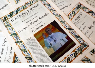 Vatican City, Holy See – March 13, 2013: Election Of POPE FRANCIS, Special Edition Of Official Vatican Newspaper L'Osservatore Romano Of March 13, 2013 At 8.30 P.m.