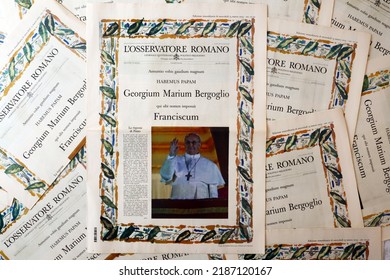 Vatican City, Holy See – March 13, 2013: Election Of POPE FRANCIS, Special Edition Of Official Vatican Newspaper L'Osservatore Romano Of March 13, 2013 At 8.30 P.m.