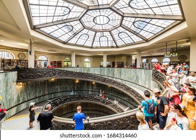 VATICAN CITY, ITALY - JULY 1, 2019: Bramante Staircase in Vatican Museum in the Vatican City. Rome, Italy. The double helix spiral staircase is is the famous travel destination.
