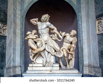 Vatican city, Italy - November 19, 2016: The Laocoon sculpture (Laocoon group) in the Vatican Museums. Trojan priest Laocoon and his two sons losing a battle to the death with two sea serpents