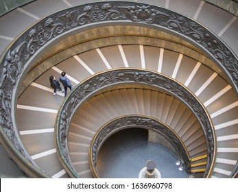 VATICAN CITY - JANUARY 20: The Bramante staircase at the Vatican Museum on January 20, 2020 in Vatican City. This modern double helix staircase was designed by Giuseppe Momo in 1932.