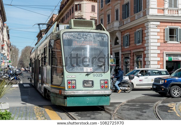 VATICAN CITY, MARCH 08, 2018:\
Horizontal picture of tram, during sunny day in Vaticano\
City.
