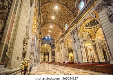 VATICAN CITY, VATICAN - NOVEMBER 14: Interior of Saint Peter's Basilica on Nov 14, 2015 in Vatican City, Vatican.
