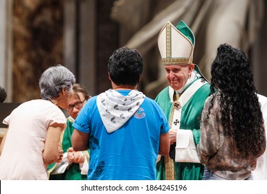 Vatican City, October 27, 2019. Pope Francis Celebrates A Mass For The Closure Of The Synod Of Bishops For The Amazon Region. 